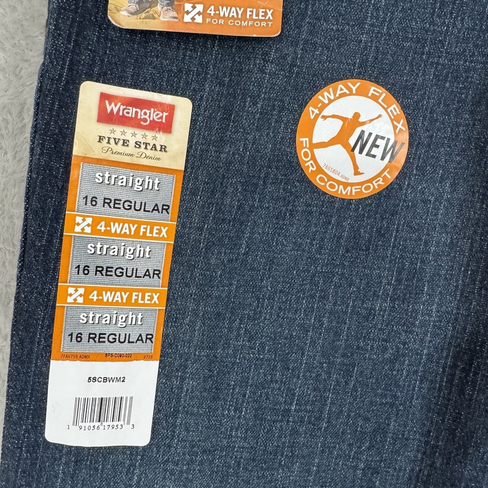 NWT Wrangler Jeans Youth Boys 16 Regular Straight Blue Comfort Flex Adjustable - Picture 5 of 16